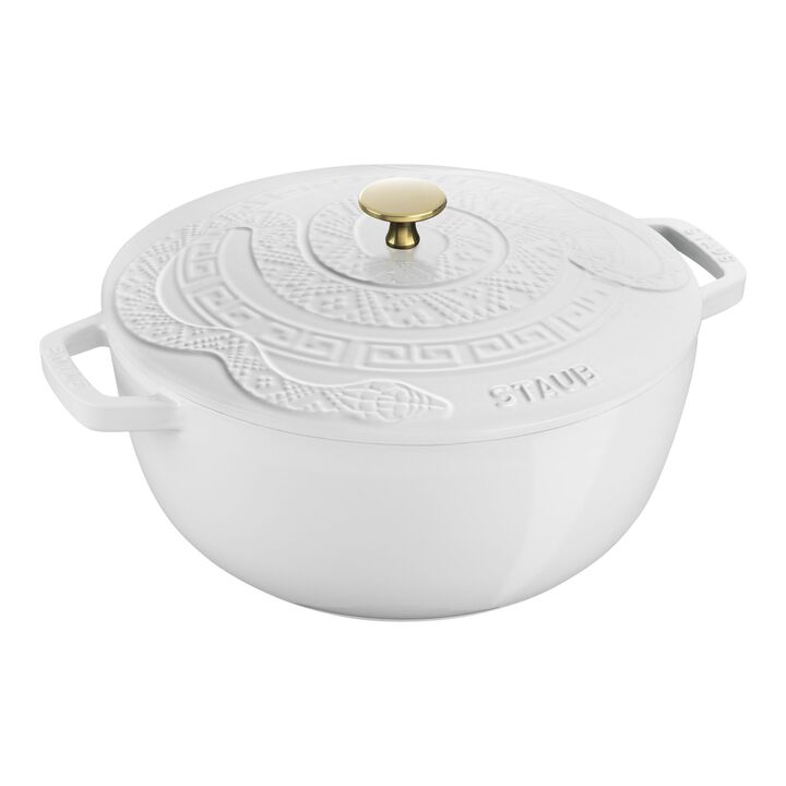 La Cocotte, 4.8 l cast iron round Essential French Oven with Snake Lid, pure-white, large 1