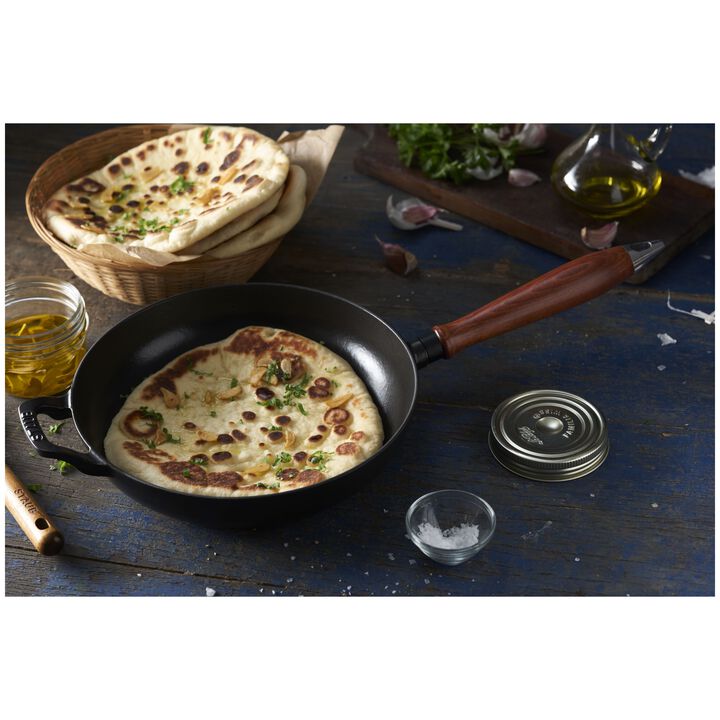 Pans, 24 cm Cast iron Frying pan with wooden handle black, large 2