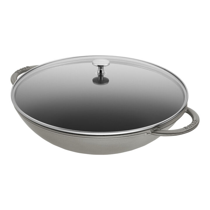 Specialities, Wok mit Glasdeckel 37 cm, rund, Graphit-Grau, Gusseisen, large 1