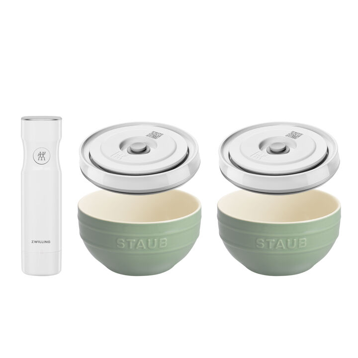STAUB Eucalyptus Bowls and F&S S Lids w Pump, large 1