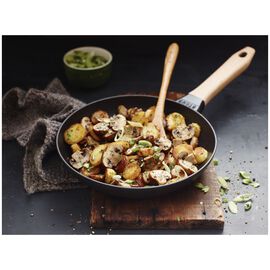 Sartén con mango de madera 24 cm, Hierro fundido, Negro