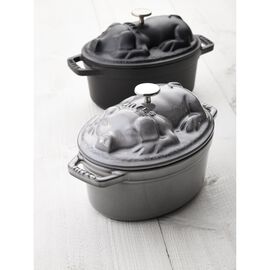 Cocotte couvercle de cochon 17 cm, Ovale, Gris graphite, Fonte