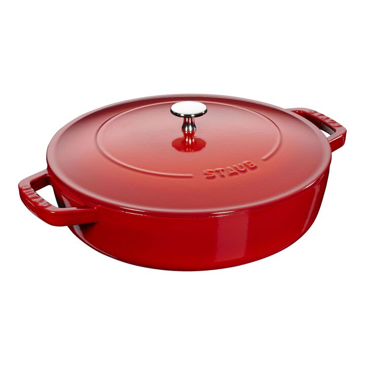 Braisers, Bräter mit Chistera Drop-Structure 24 cm, rund, Kirsch-Rot, Gusseisen, large 1