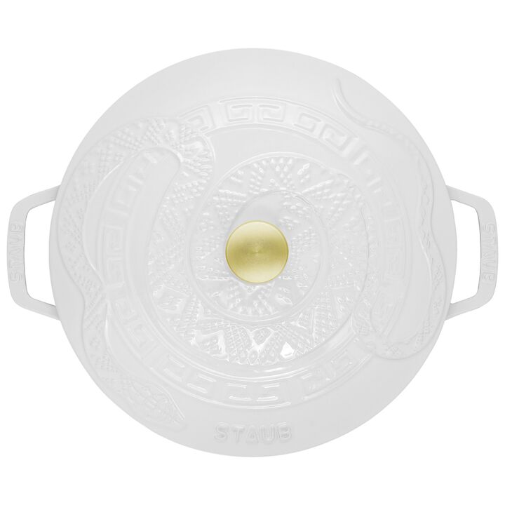 La Cocotte, 4.8 l cast iron round Essential French Oven with Snake Lid, pure-white, large 4
