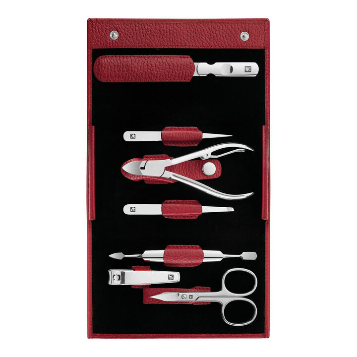 CLASSIC, 7-pc, Leather Manicure Pedicure Set With Nail Clippers, Red, large 1