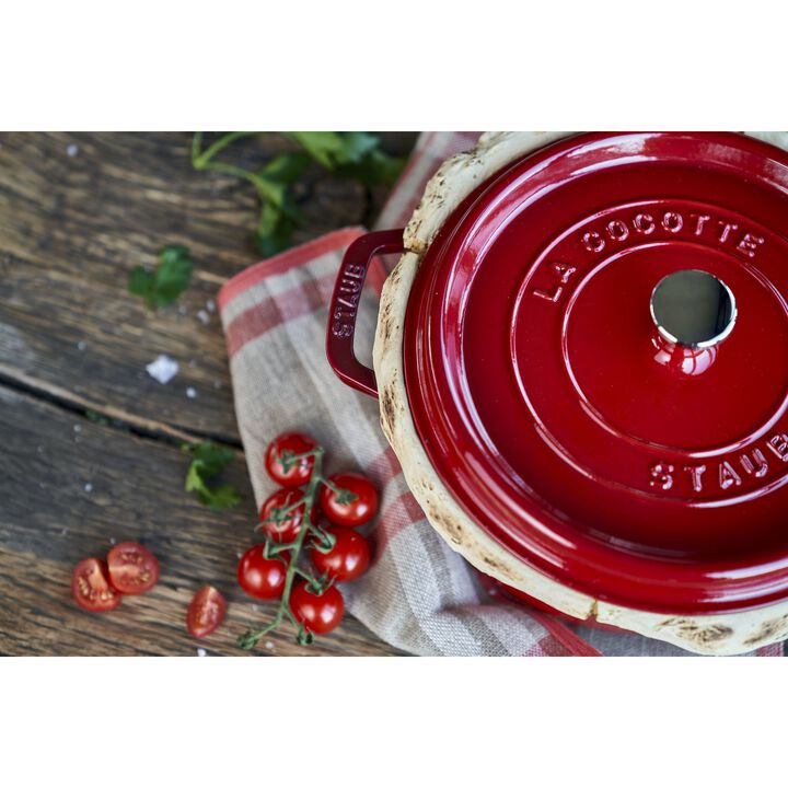 Cast Iron, 4 qt, Round, Cocotte, Cherry - Factory Second, large 4