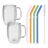 Set bicchieri da latte & cannucce, 7-pz., trasparente / colori misti, Vetro, small 1