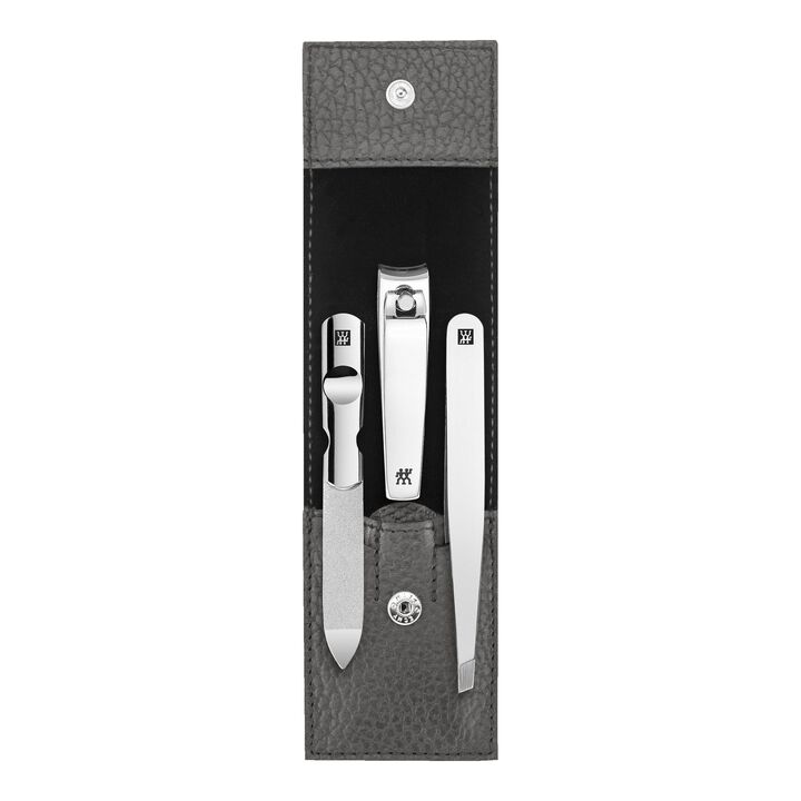CLASSIC, 3-pcs Leather Snap fastener case anthracite, large 1