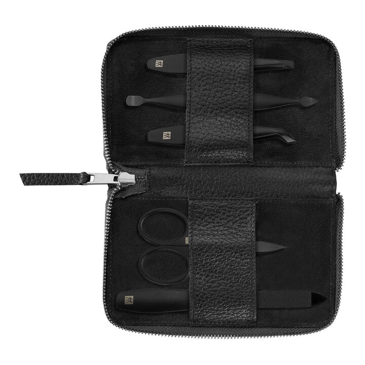 PREMIUM, 5-pcs Leather Zip fastener case black, large 1