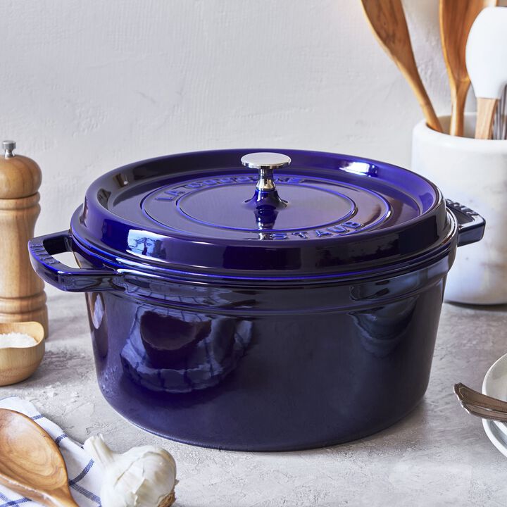 Cast Iron, 7 qt, Round, Dutch Oven, Dark Blue, large 2