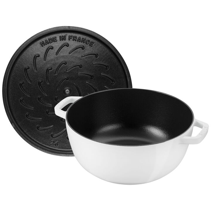 La Cocotte, 4.8 l cast iron round Essential French Oven with Snake Lid, pure-white, large 3