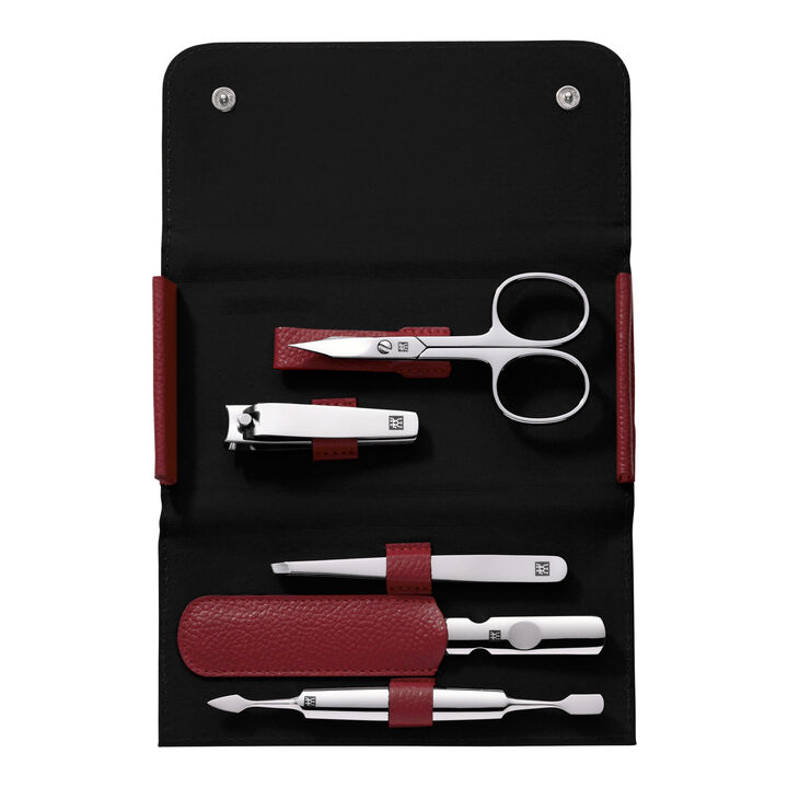 CLASSIC, 5-pc, Leather Manicure Pedicure Set With Nail Clippers, Red, large 1