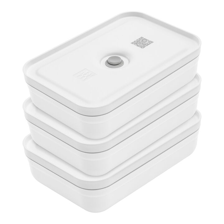 Fresh & Save, Vakuum Lunchbox Set, 3-tlg. / L flach, Weiß-Grau, Kunststoff, large 1