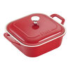 Stoneware, 9-inch, Square, Covered Baking Dish, Cherry, small 1