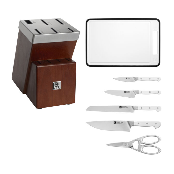 Pro le blanc, 7-pc, Self Sharpening Knife Block Set, Silver-White, large 3