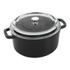La Cocotte, Cocotte con coperchio in vetro rotonda - 24 cm, Nera, small 1