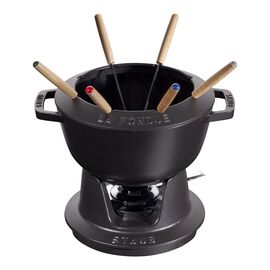 Fondue Set 20 cm, rund, Schwarz, Gusseisen