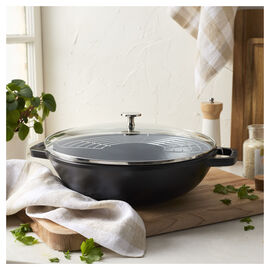 Wok met glazen deksel 30 cm, Zwart