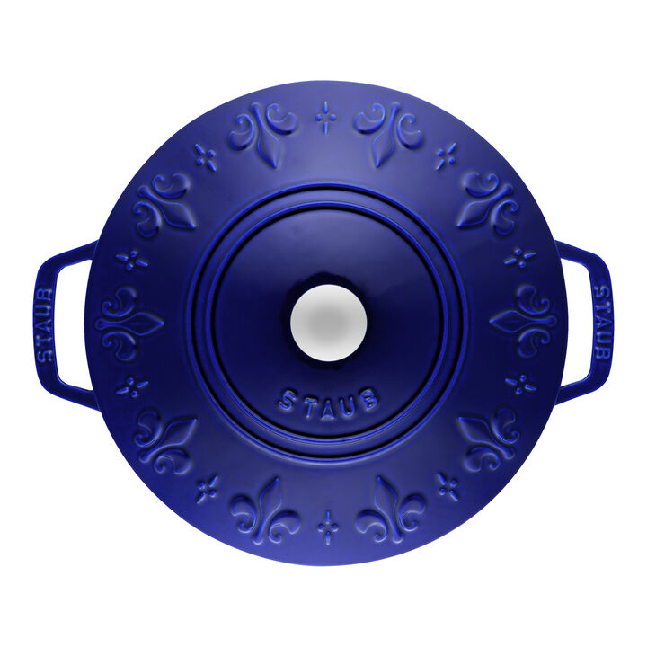 La Cocotte, 3.6 l cast iron round French Oven Fleur-de-lis, dark-blue, large 2