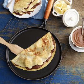 Pannenkoekenpan met houten handvat 28 cm, Zwart