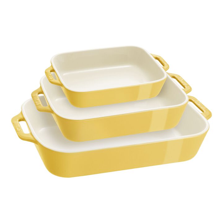 Stoneware, 3-pc, Rectangular Baking Dish Set, Citron, large 1