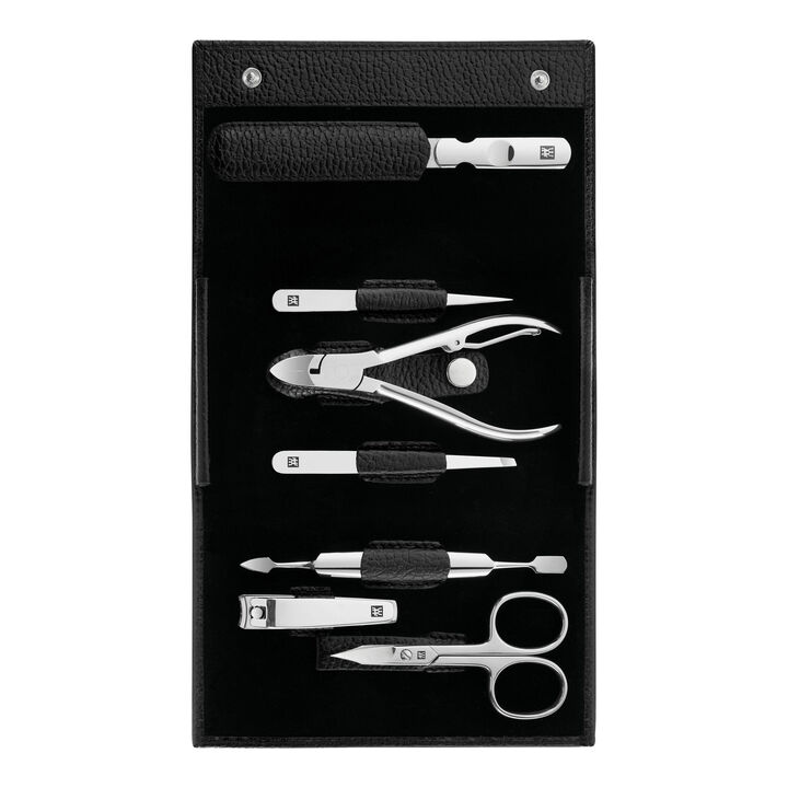 CLASSIC, 7-pc, Leather Manicure Pedicure Set With Nail Clippers, Matte Black, large 1