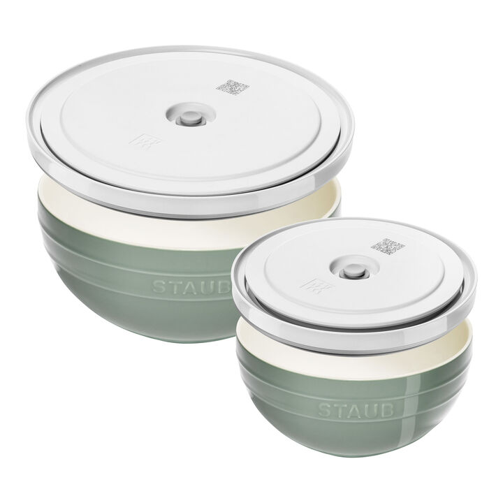 Set de bols avec couvercles sous vide, 4-pcs. /M/L/ 18/24 cm, eucalyptus / blanc, Céramique , large 1