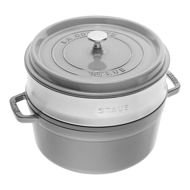 La Cocotte, Cocotte com vaporizador 26 cm, redondo, Cinza grafite, Ferro fundido, large 1