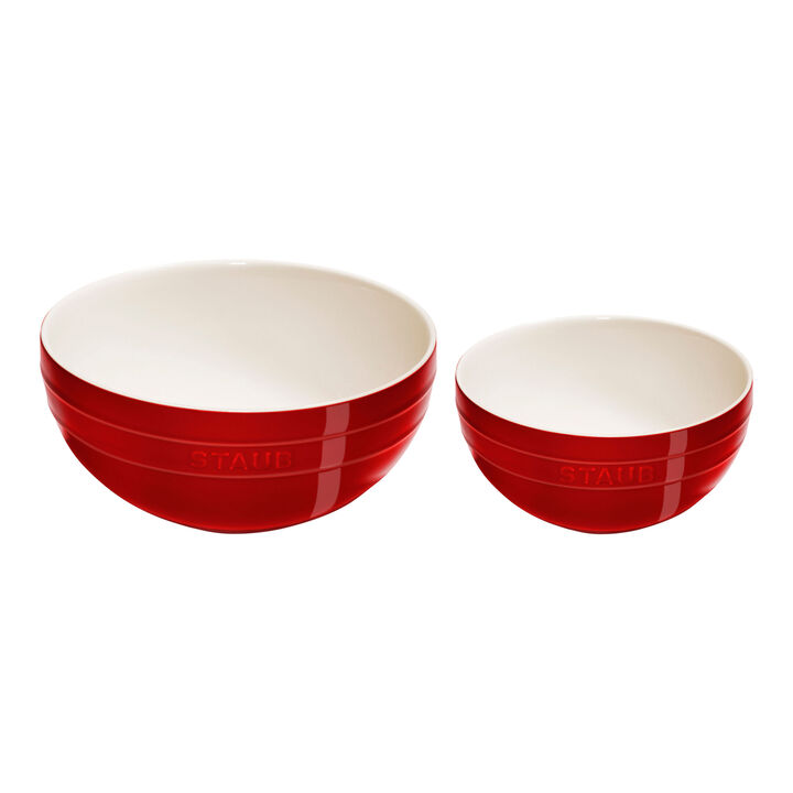 Ceramique, 2 Piece ceramic Large Mixing Bowl Set, cherry, large 1