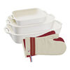 Ceramique, Ensemble de plats &agrave; four avec&nbsp;gants de cuisine, 5-pcs. /S/M/L, blanc ivoire / cerise, C&eacute;ramique, small 1