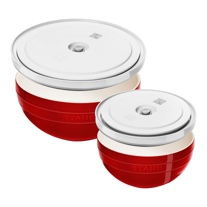 Set de bols avec couvercles sous vide, 4-pcs. /M/L/18/24 cm, cerise / blanc, Céramique , large 1