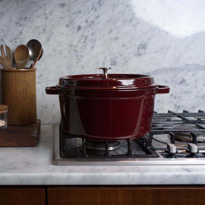 Cast Iron, 5.5 qt, Round, Dutch Oven, Grenadine, large 2