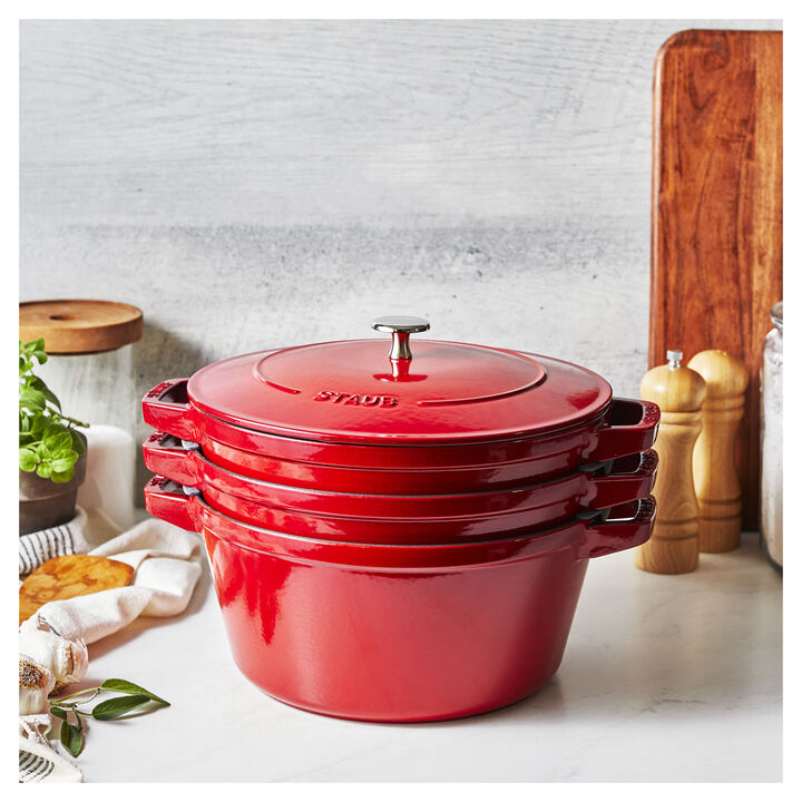 Cast Iron, 4-pc Stackable Cookware Set, Cherry, Cast Iron , large 2