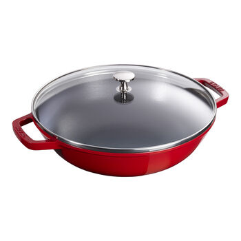 Wok Tava Cam Kapaklı | d&ouml;k&uuml;m demir | Kiraz | 30 cm,,large 4