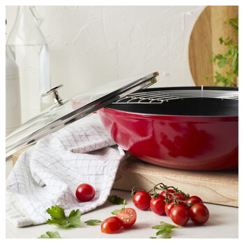Wok Tava Cam Kapaklı | d&ouml;k&uuml;m demir | Kiraz | 30 cm,,large 6