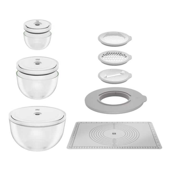 Fresh and Save, 6PC Glass Bowls with 5PC Grating Attachment set, large 1