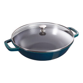 Wok 30 cm, Hierro fundido, Verde azulado-turquesa