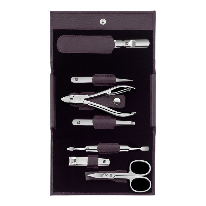 CLASSIC, 7-pc, Leather Manicure Pedicure Set With Nail Clippers, Purple, large 1