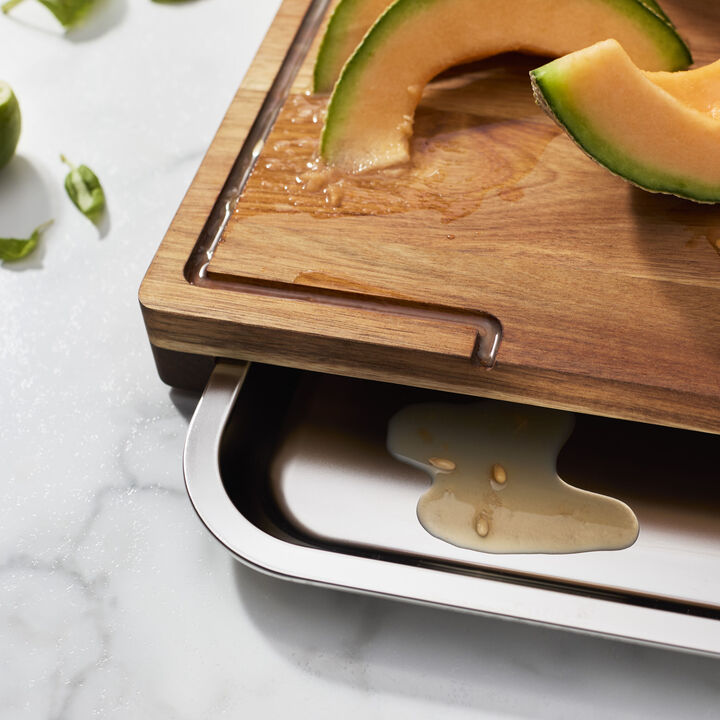 BBQ+, 17-inch x 14-inch Cutting Board With Tray, Acacia , large 4