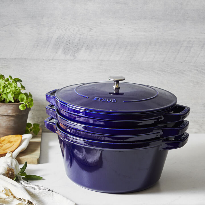Cast Iron, 4-pc Stackable Cookware Set, Dark Blue, Cast Iron , large 2