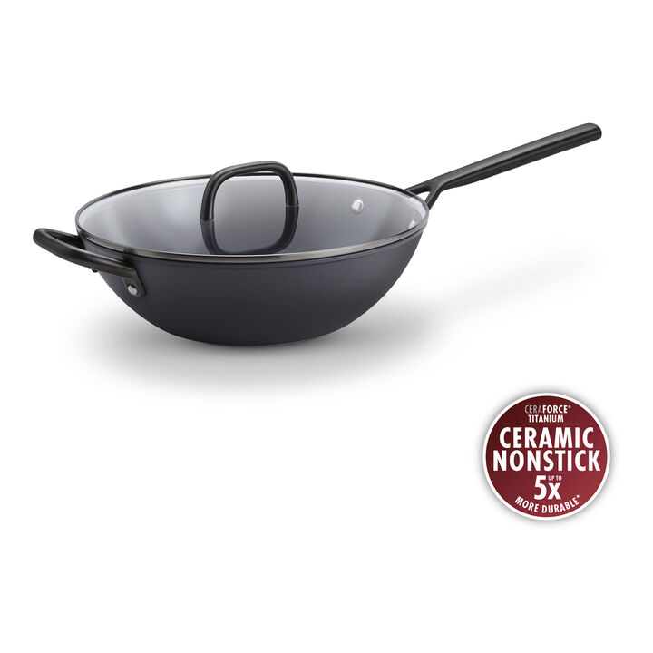 Milano, 12-inch, Wok With Glass Lid Ceramic Nonstick Titanium, large 1