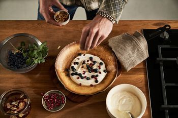 Sweet Dutch Baby with quark and mixed fruit
