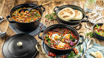 SHAKSHUKA | FOUL MUDAMMAS (BEAN STEW) | PITA BREAD (PAN) OR TOAST (GRILL PAN)
